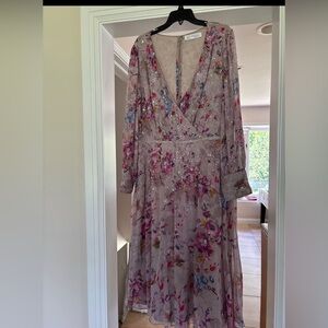 Mac Duggal Floral Midi Dress - Pink and Purple